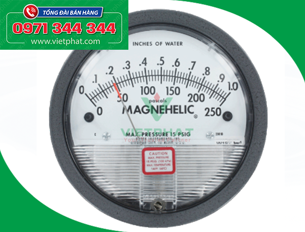 Đồng hồ đo chệnh lệch áp suất Dywer Magnehelic dải đo 250 Pa
