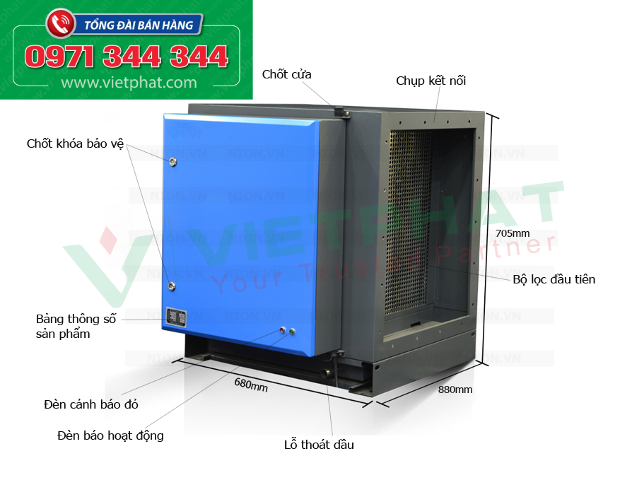 Máy lọc tĩnh điện lọc khói bếp, dầu mỡ và mùi cho bếp công nghiệp