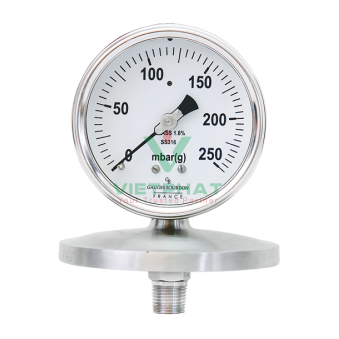 Đồng hồ áp suất thấp dạng màng nối ren mặt 100 mm